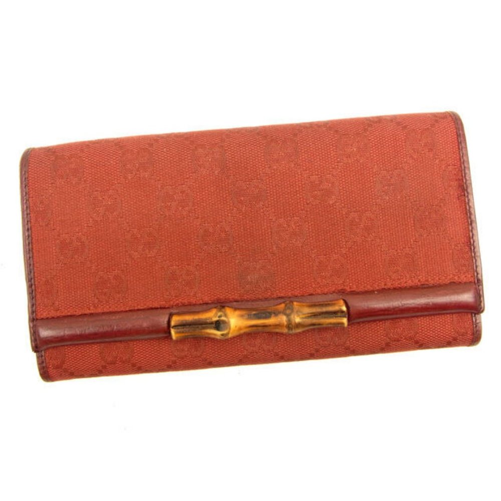 Gucci Wallet Purse Long Wallet G logos Red Beige Woman Authentic Used